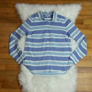 J. Crew Blue Multi Stripe Cotton Popover Top